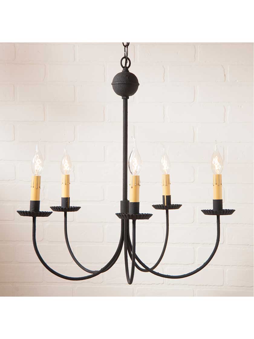 Alternate View of Primitive Colonial 5 Light Chandelier With Textured Black Finish