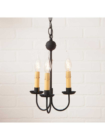 Alternate View of Primitive Colonial 3 Light Chandelier With Textured Black Finish