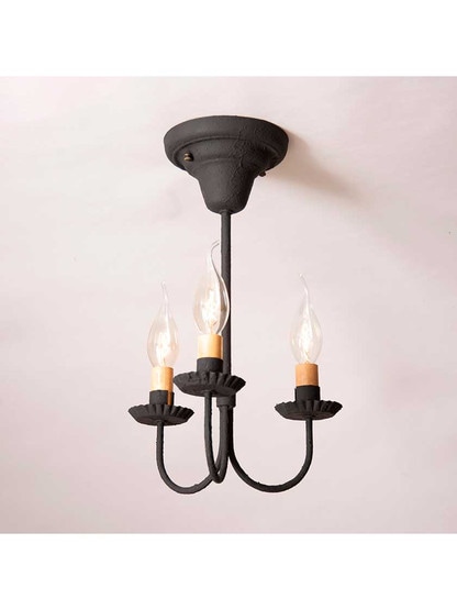 Alternate View of Primitive Colonial 3-Arm Flush-Mount Ceiling Light.