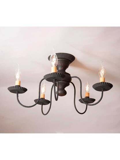 Alternate View of Thorndale Hartford Wood and Tin 5-Arm Flush-Mount Ceiling Light.