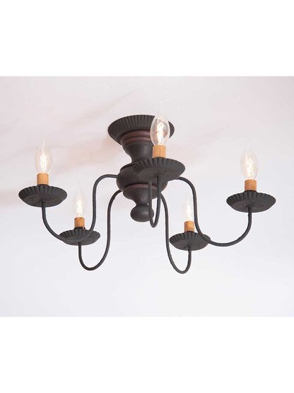 Alternate View 2 of Thorndale Hartford Wood and Tin 5-Arm Flush-Mount Ceiling Light.