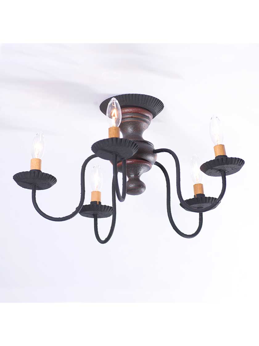 Alternate View 3 of Thorndale Hartford Wood and Tin 5-Arm Flush-Mount Ceiling Light.