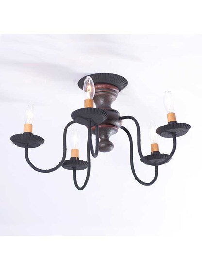 Alternate View 3 of Thorndale Hartford Wood and Tin 5-Arm Flush-Mount Ceiling Light.
