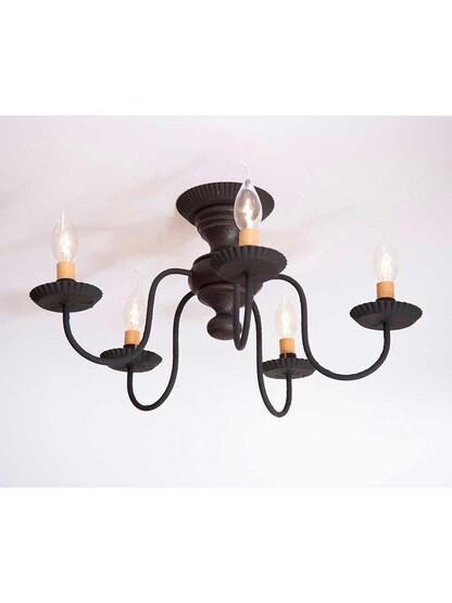 Alternate View of Thorndale Americana Wood and Tin 5-Arm Flush-Mount Ceiling Light.