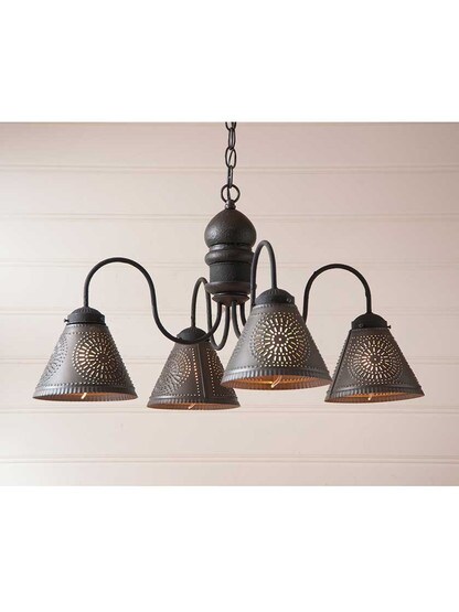 Alternate View of Cambridge Wood and Tin Chandelier With Textured Black Finish