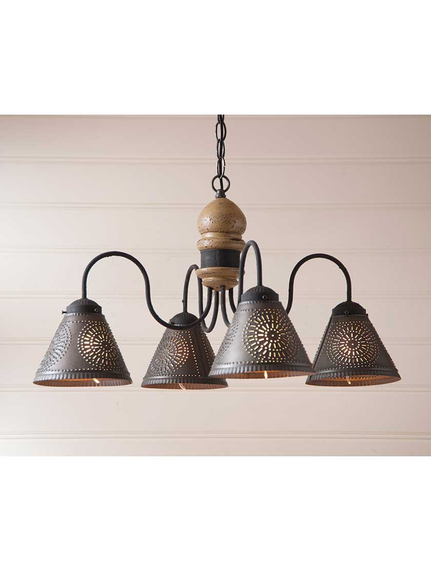 Cambridge Wood & Tin Chandelier With Textured Black Finish