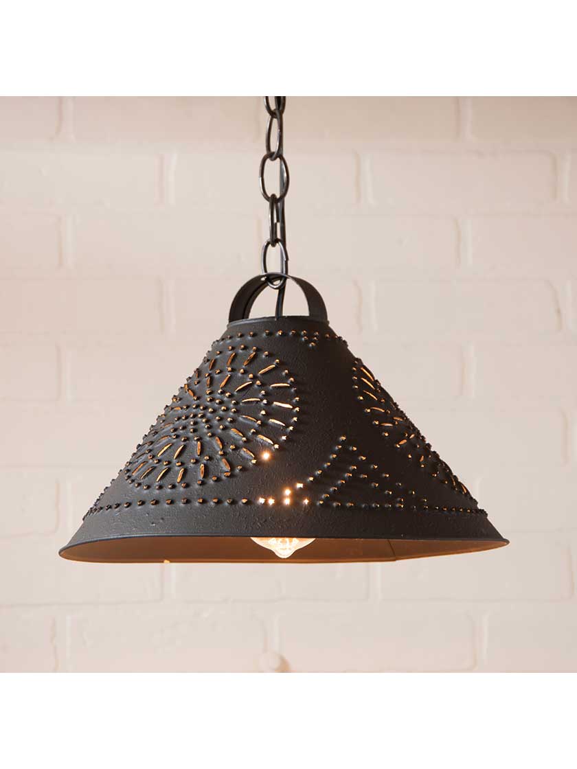 Alternate View of Hitchcock Large Punched Tin Pendant With Textured Black Finish