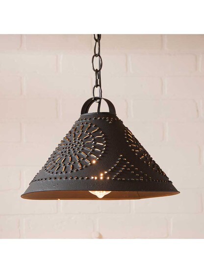 Alternate View of Hitchcock Large Punched Tin Pendant With Textured Black Finish