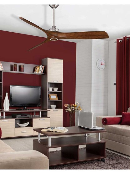 Alternate View of 60 inch Aviation Ceiling Fan in Brushed Nickel with Medium Maple Blades.