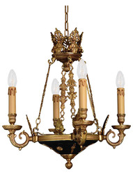 French Empire 4 Light Chandelier In Dore Gold & Black
