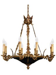 French Empire 8 Light Chandelier In Dore Gold and Black