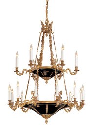 French Empire 2 Tier 18 Light Chandelier In Dore Gold and Black