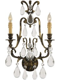 French Crystal 2 Light Sconce In Oxidized Brass Finish