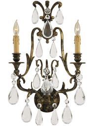 French Crystal 2 Light Sconce In Oxidized Brass Finish