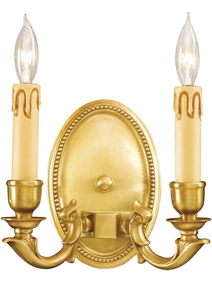 Oval Beaded Double Sconce In French Gold Finish