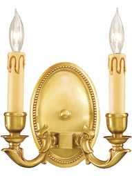 Oval Beaded Double Sconce In French Gold Finish