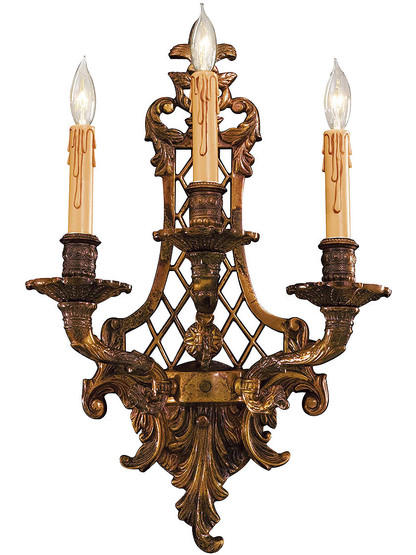 Dresden Triple Sconce With Oxide Brass Finish.