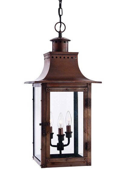 Alternate View of Chalmers Large Hanging Lantern In Aged Copper