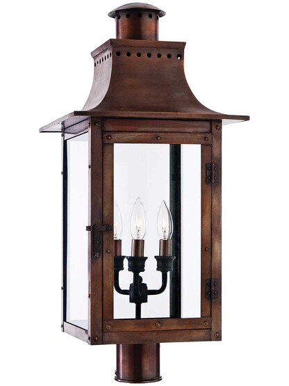 Alternate View of Chalmers Large Post Lantern in Aged Copper.