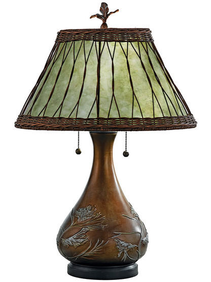 Highland Table Lamp With Wicker and Mica Shade.