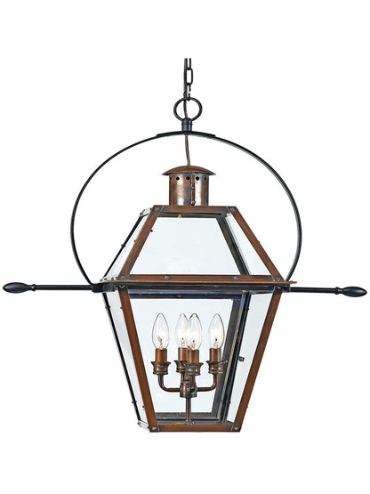 Alternate View of Rue De Royal Extra Large Hanging Lantern in Aged Copper.