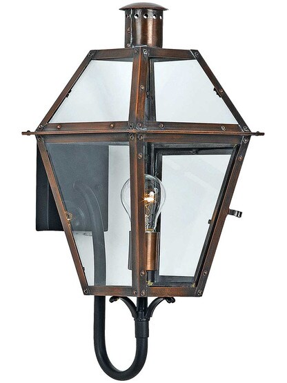 Alternate View of Rue De Royal Medium Wall Lantern in Aged Copper.
