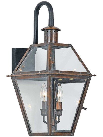 Alternate View of Rue De Royal Large Suspended Wall Lantern in Aged Copper.