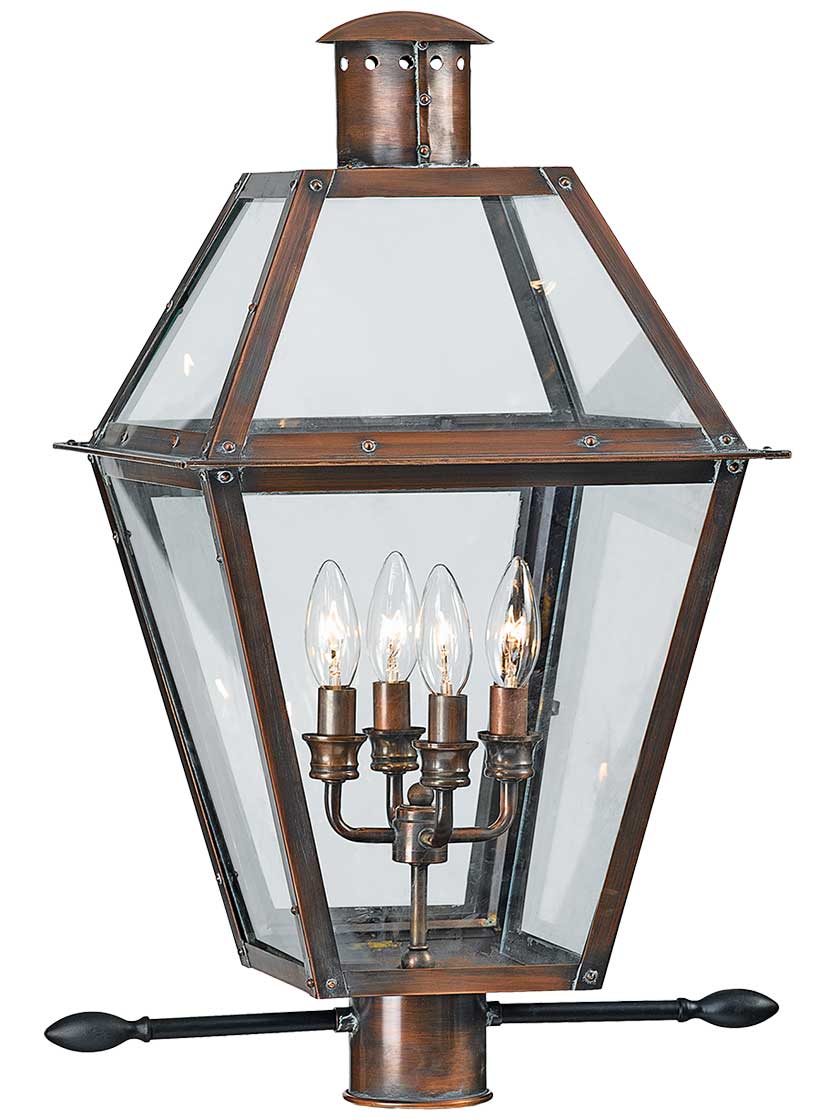 Alternate View of Rue De Royal Extra Large Post Lantern in Aged Copper.