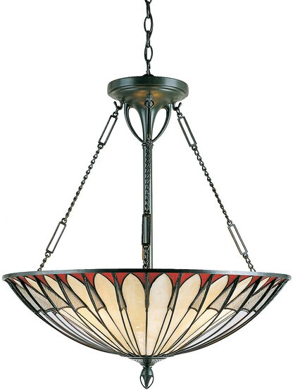 Art Nouveau Stained Glass Pendant in Vintage Bronze.