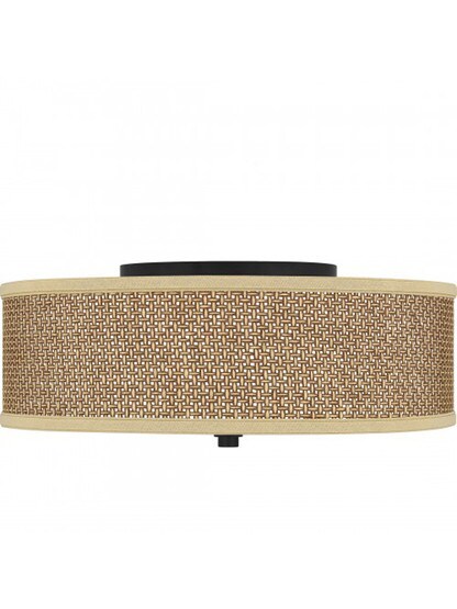 Rattan Drum Shade Flush Mount With Mystic Black Finish