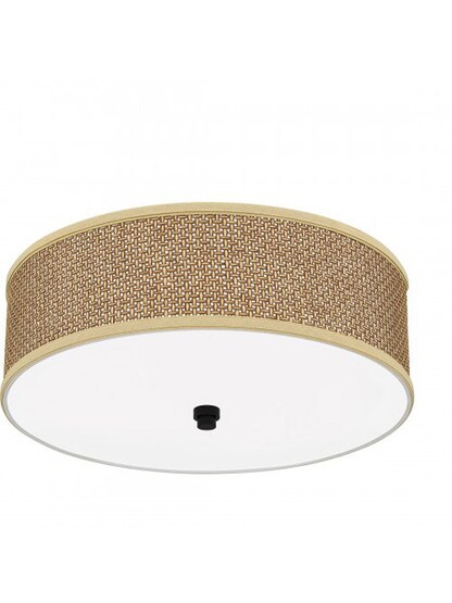 Rattan Drum Shade Flush Mount With Mystic Black Finish