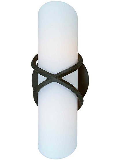 Roxbury Vertical 2-Light Bath Sconce with Matte Opal Glass Shade.