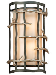 Adirondack Sconce with Glass Shade in Silver Leaf.