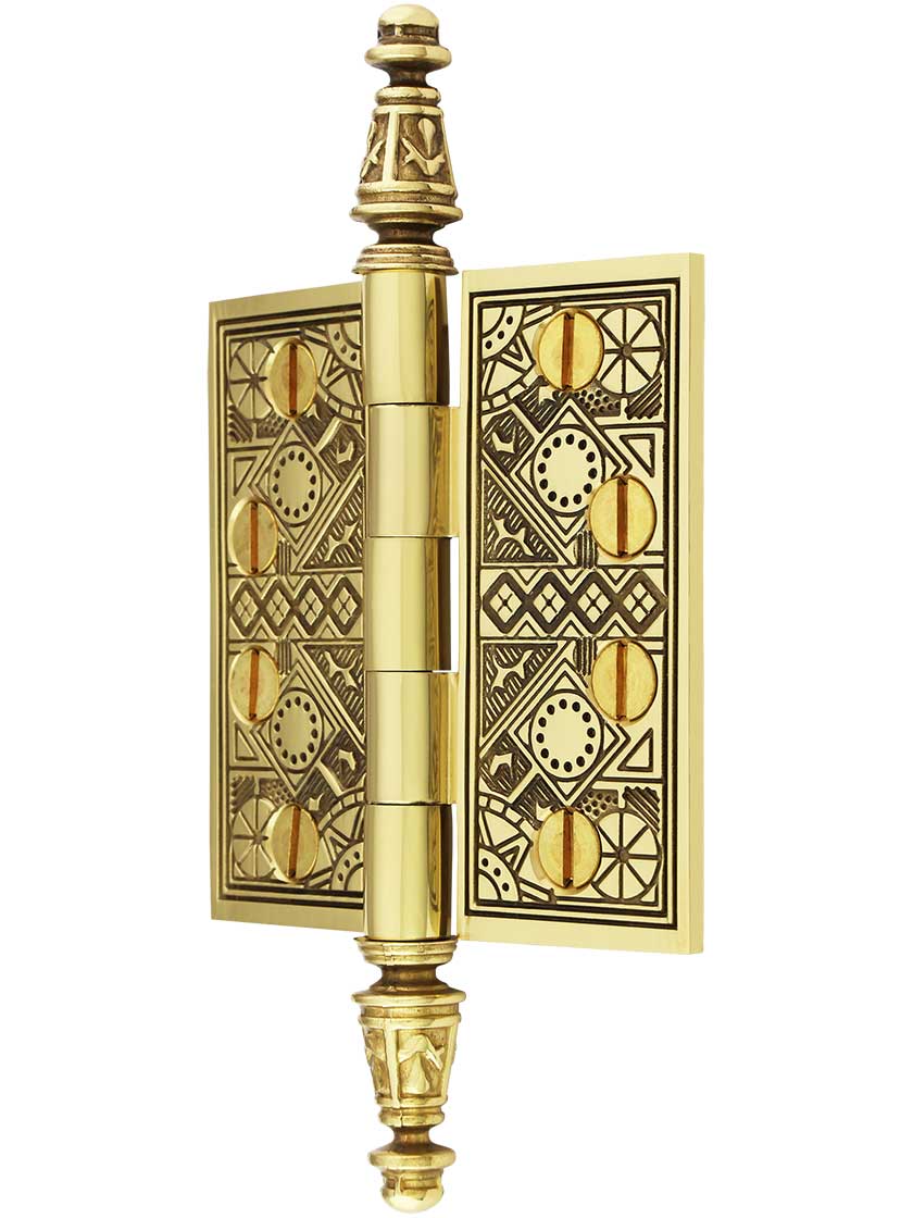 3 1/2" Premium Brass AestheticPattern Hinge with Decorative Steeple