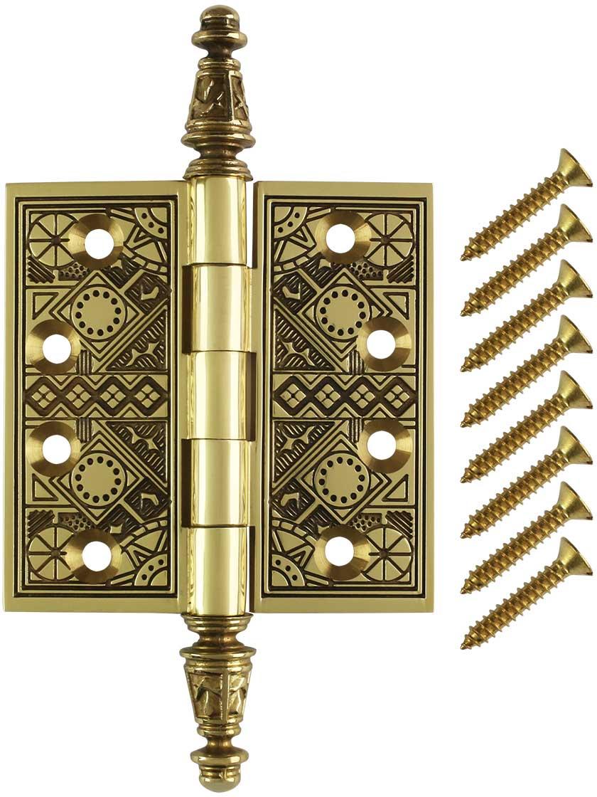 3 1/2" Premium Brass AestheticPattern Hinge with Decorative Steeple