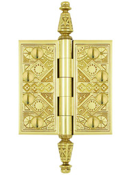 3 1/2 inch Premium Brass Aesthetic Pattern Hinge With Decorative Steeple Tips