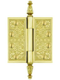 4 inch Premium Brass Aesthetic Pattern Hinge With Decorative Steeple Tips