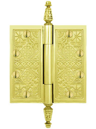 4 1/2 inch Premium Brass Aesthetic Pattern Hinge With Decorative Steeple Tips
