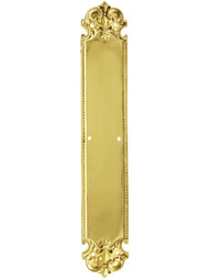 French Baroque Push Plate In Solid, Cast Brass
