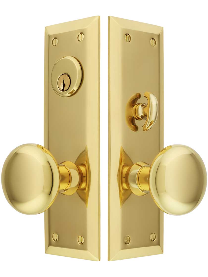 Set of 2 Vintage Style Brass New York Door Trim Plates with Keyhole SH1025PB