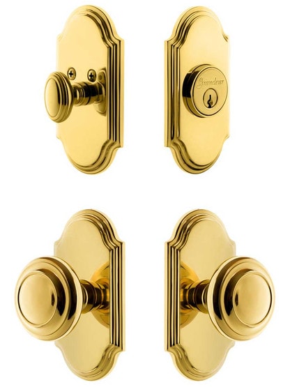 Grandeur Arc Entry Door Set, Keyed Alike with Circulair Knobs in PVD.