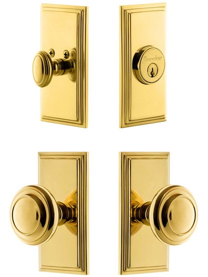 Grandeur Carre Entry Door Set, Keyed Alike with Circulaire Knobs in PVD.