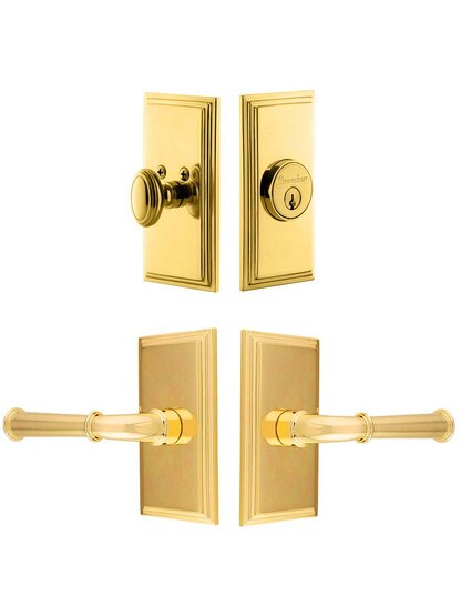 Grandeur Carre Entry Door Set, Keyed Alike with Georgetown Levers Left Handed in PVD.