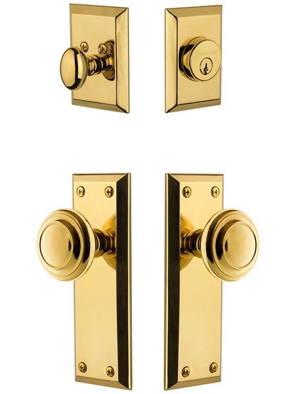 Grandeur Fifth-Avenue Entry Door Set, Keyed Alike with Circulaire Knobs in PVD.