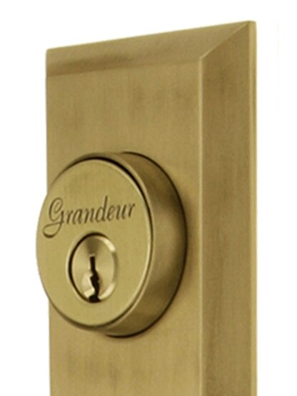 Bouton De Porte Grandeur Fifth Avenue Avec Plaque Et Verrou – Laiton, Neuf