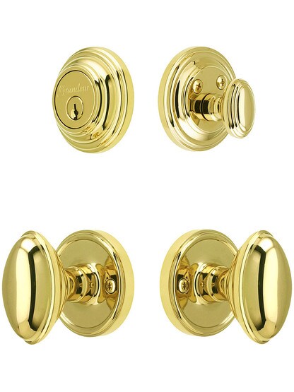 Grandeur Georgetown Entry Door Set, Keyed Alike with Eden Prairie Knobs in PVD.