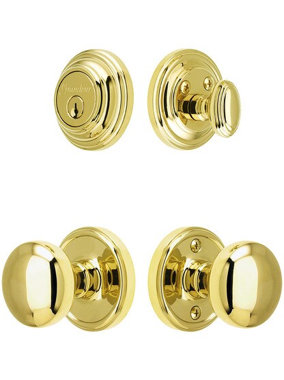 Grandeur Georgetown Entry Door Set, Keyed Alike with Fifth Avenue Knobs in PVD.