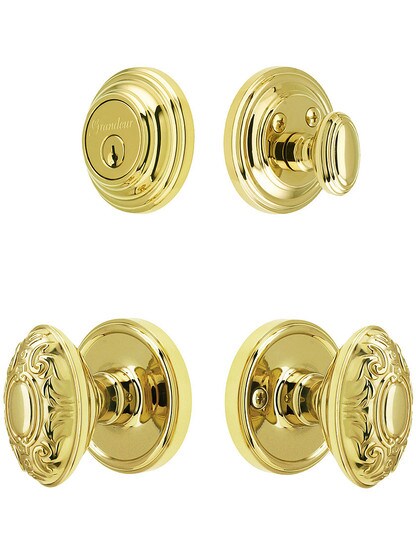 Grandeur Georgetown Entry Door Set, Keyed Alike with Grande Victorian Knobs in PVD.