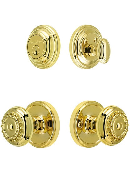 Grandeur Georgetown Entry Door Set, Keyed Alike with Parthenon Knobs in PVD.