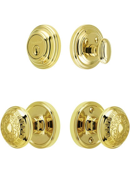 Grandeur Georgetown Entry Door Set, Keyed Alike with Windsor Knobs in PVD.